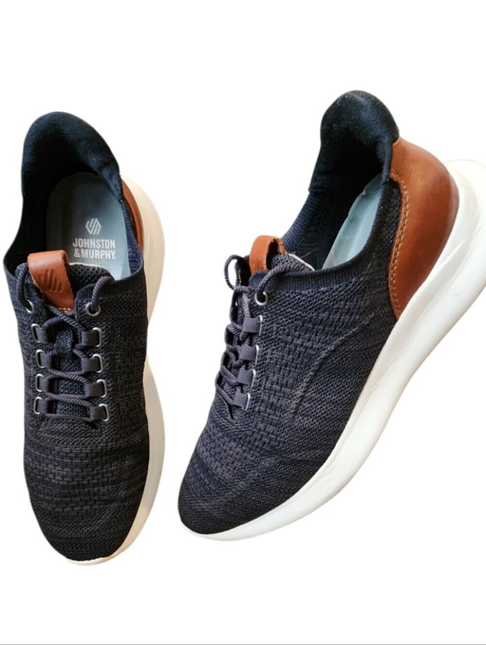 Johnston & Murphy Men's Amherst 2.0 Knit Plain Toe Sneakers Size 9.5 Navy/Brown